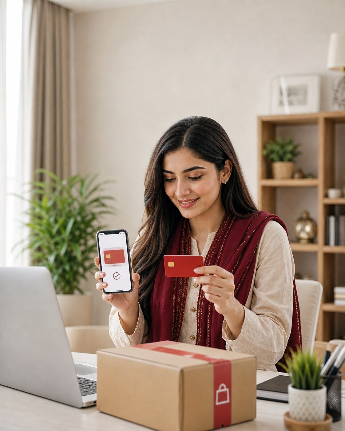 Pakistani online shopper checking a RedotPay virtual card payment